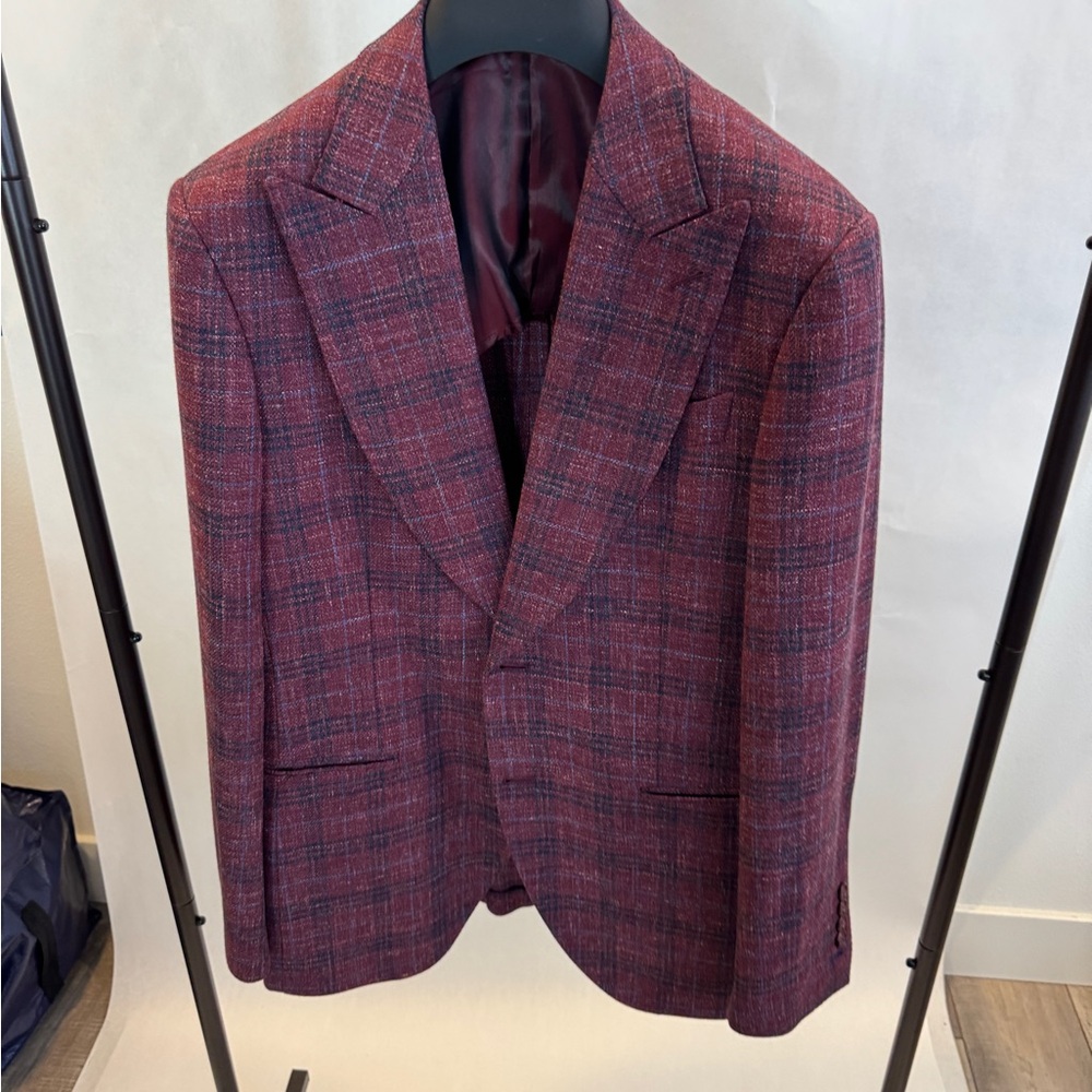 Elegant Burgundy Plaid Men's Custom Made Sport Coat